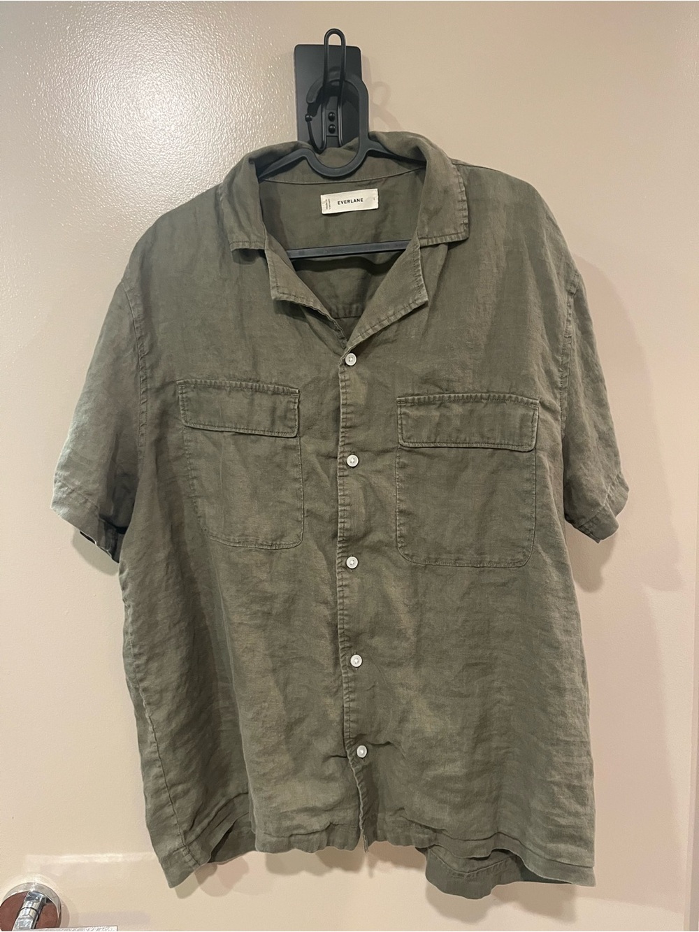 Everlane Men’s Olive Green Short-Sleeve Linen Shirt size L
